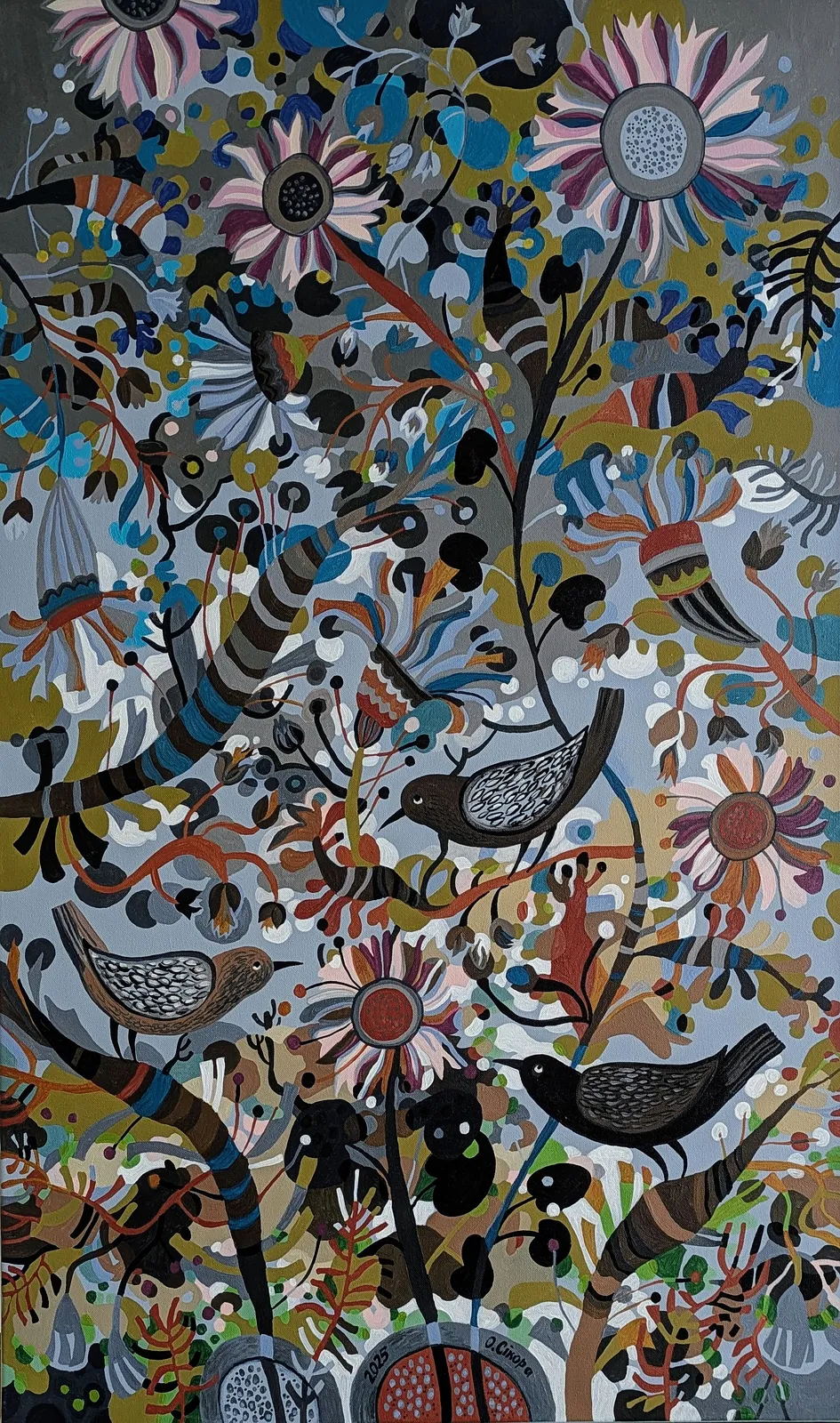 Image of Світанок  by Olesya Sikora, size: 60х100 см, made of полотно, акрил, part of the Квіти і пташки series, priced at ₴27000
