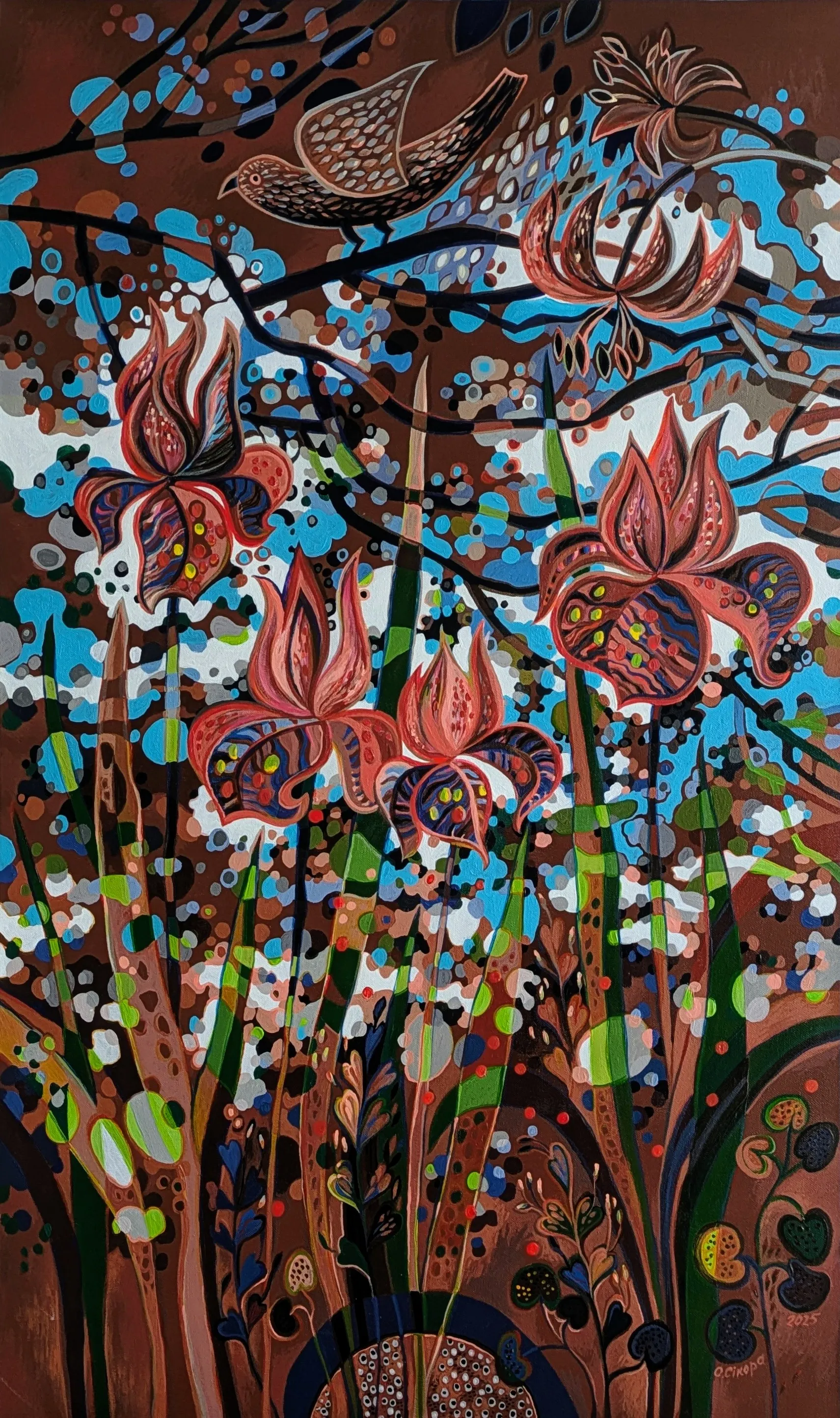 Image of У тіньочку  by Olesya Sikora, size: 60×100, made of Пол.акрил, from Дрогобич , part of the Квіти і пташки series, priced at ₴27000