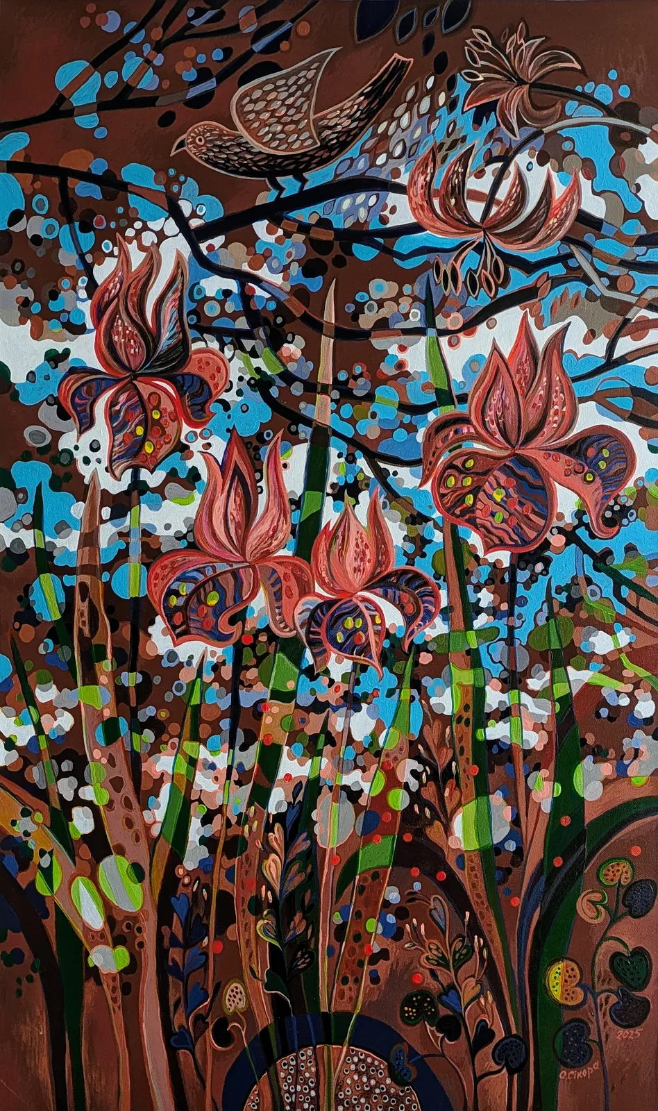 Image of У тіньочку  by Olesya Sikora, size: 60×100, made of Пол.акрил, from Дрогобич , part of the Квіти і пташки series, priced at ₴27000