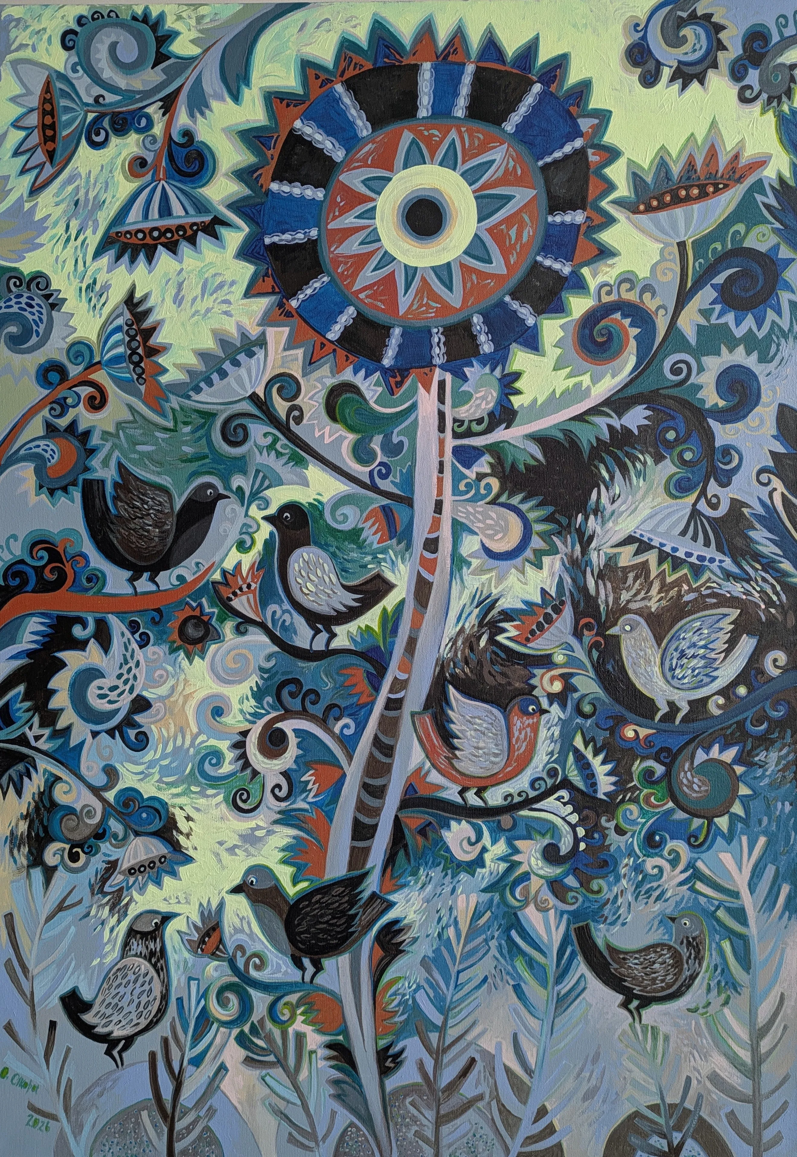 Image of Світанок  by Olesya Sikora, size: 70х100 см, made of полотно, акрил, from Дрогобич , part of the Квіти і пташки series, priced at ₴28000