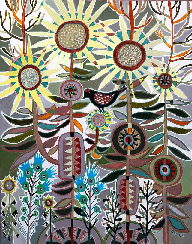 Image of Autumn by Olesia Sikora, size: 70х90 см, made of acrylic on canvas, Painting medium, from Drohobych, part of the Flowers and Birds series, priced at ₴35000 Photo 1 of 2.