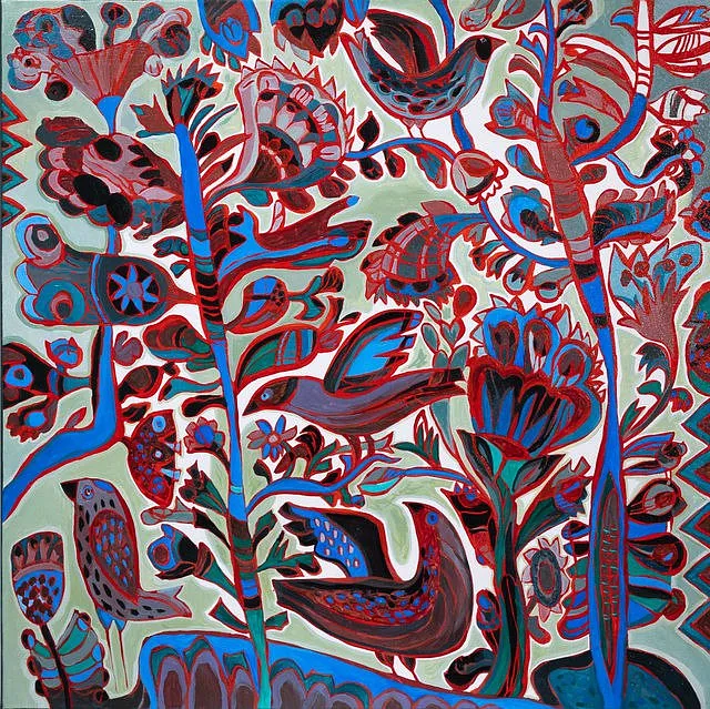 Image of Music by Olesya Sikora, size: 70×70, made of canvas, oil, Painting medium, from Drohobych, part of the Квіти і пташки series, priced at $20000