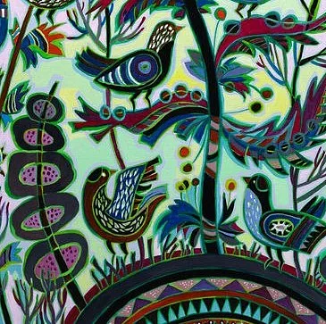 Image of Dawn by Olesia Sikora, size: 70х70 см, made of acrylic on canvas, Painting medium, from Drohobych, part of the Flowers and Birds series, priced at ₴35000 Photo 2 of 2.