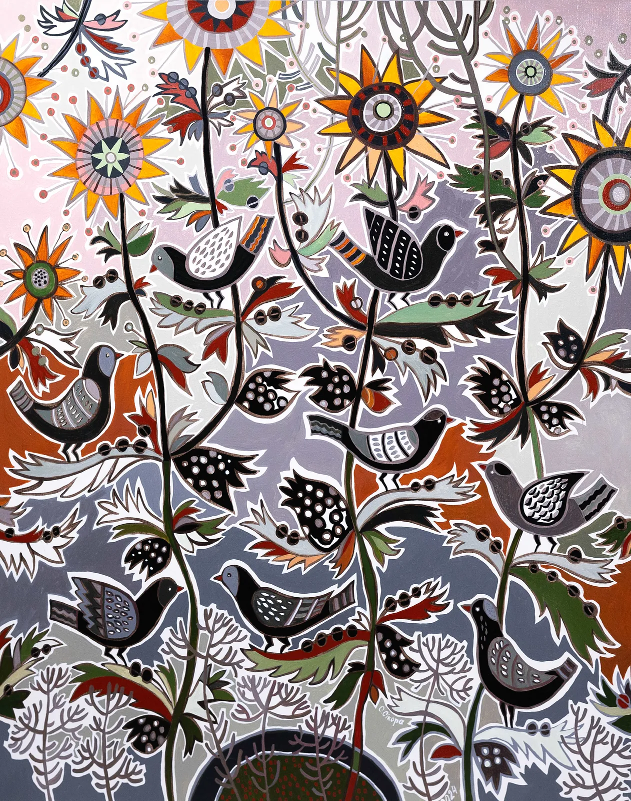 Image of Bird Jazz by Olesia Sikora, size: 80х100 см, made of acrylic on canvas, Painting medium, from Drohobych, part of the Flowers and Birds series, priced at ₴34000