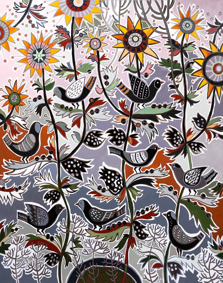Image of Bird Jazz by Olesia Sikora, size: 80х100 см, made of acrylic on canvas, Painting medium, from Drohobych, part of the Flowers and Birds series, priced at ₴34000