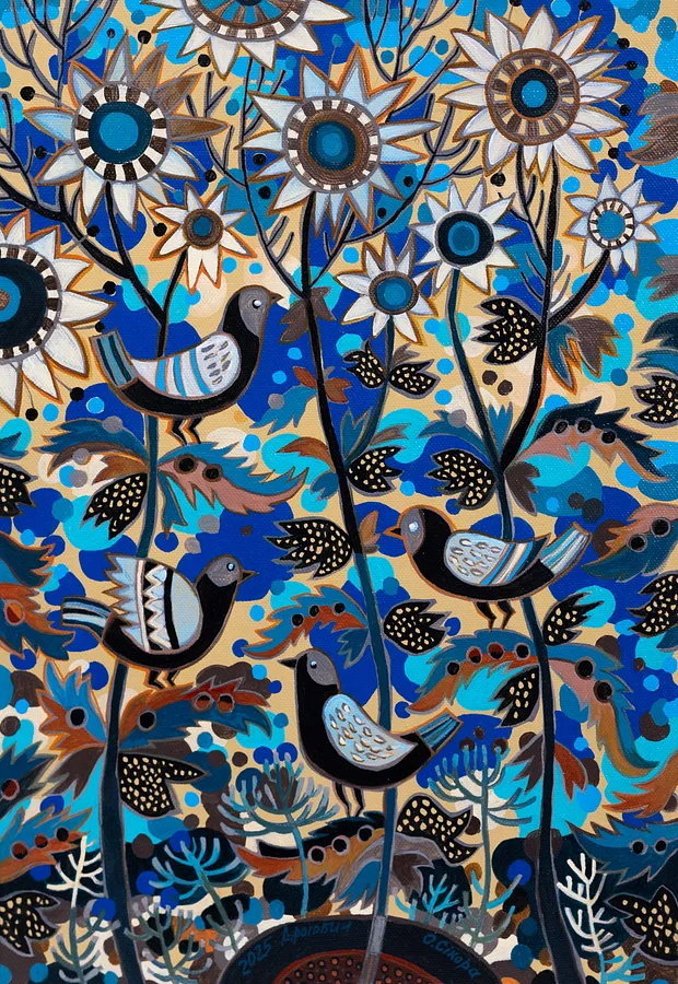 Зображення "Світає" від Олеся Сікора, розмір: 40х60 см, матеріали: полотно, акрил, медіум: Живопис, місто: Дрогобич, серія: Квіти і пташки, ціна: ₴13000