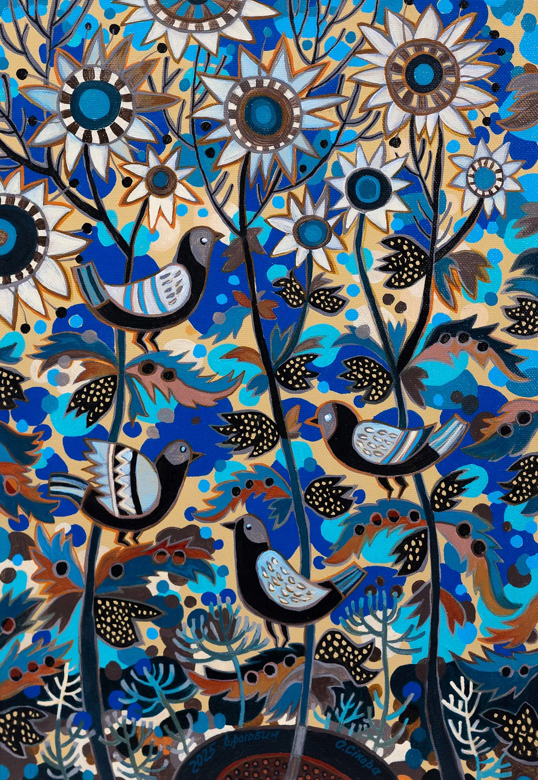 Image of Dawn by Olesia Sikora, size: 40х60 см, made of acrylic on canvas, Painting medium, from Drohobych, part of the Flowers and Birds series, priced at ₴16000
