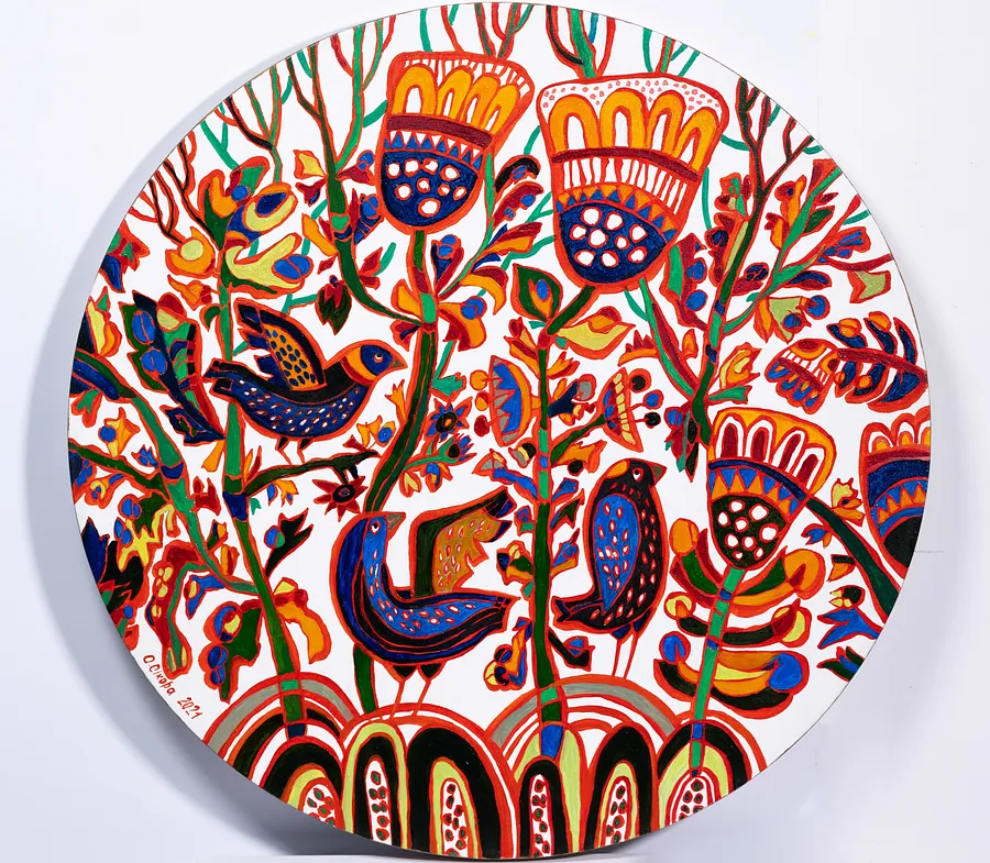 Image of Blue birds by Olesya Sikora, size: 60 см, made of canvas, oil, Painting medium, from Drohobych, part of the Квіти і пташки series, priced at ₴12000