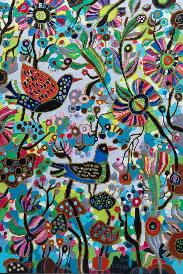 Image of Life blooms by Olesya Sikora, size: 40х60 см, made of canvas, acrylic, Painting medium, from Drohobych, part of the Квіти і пташки series, priced at ₴13000