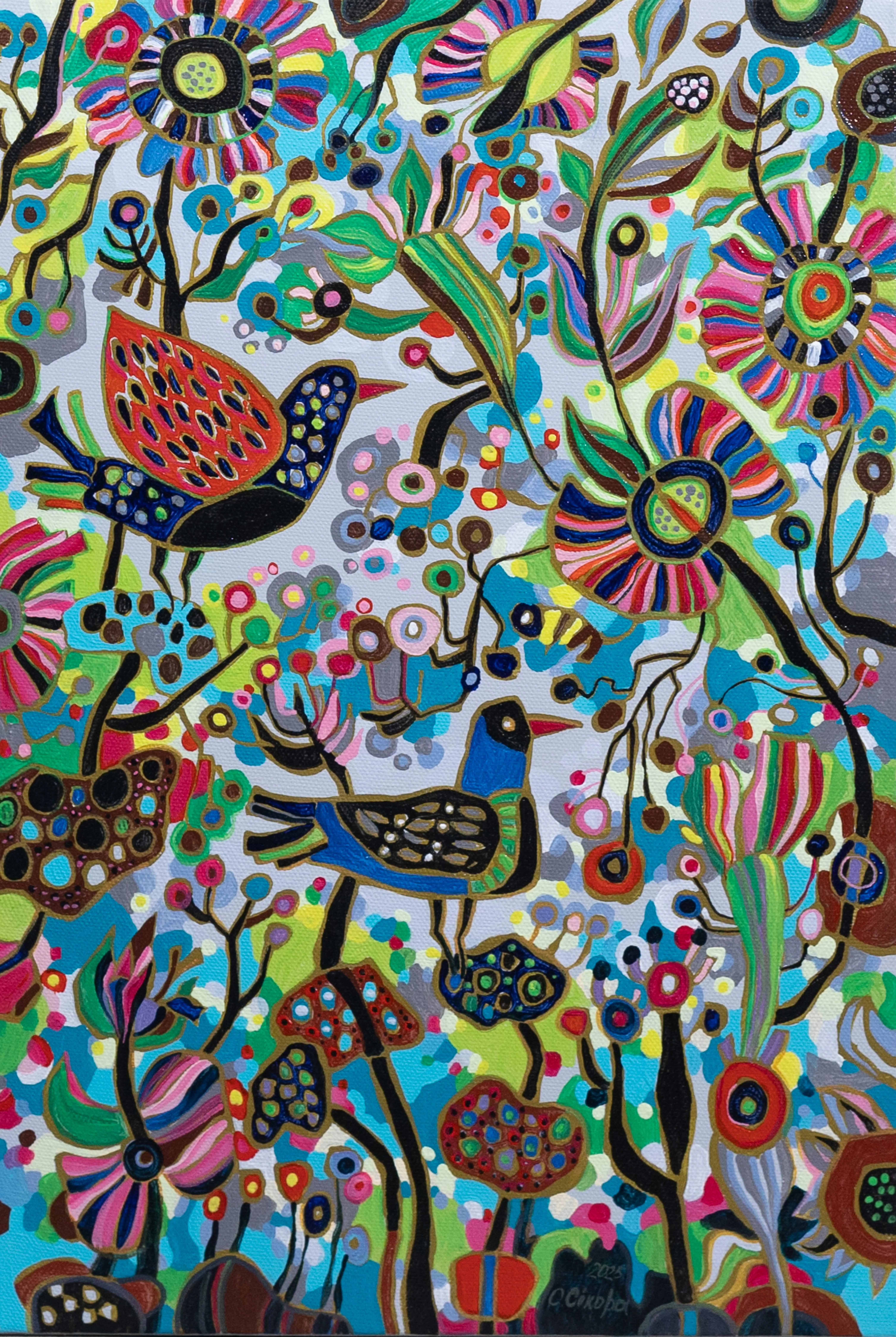 Image of Life Blooms by Olesia Sikora, size: 40х60 см, made of acrylic on canvas, Painting medium, from Drohobych, part of the Flowers and Birds series