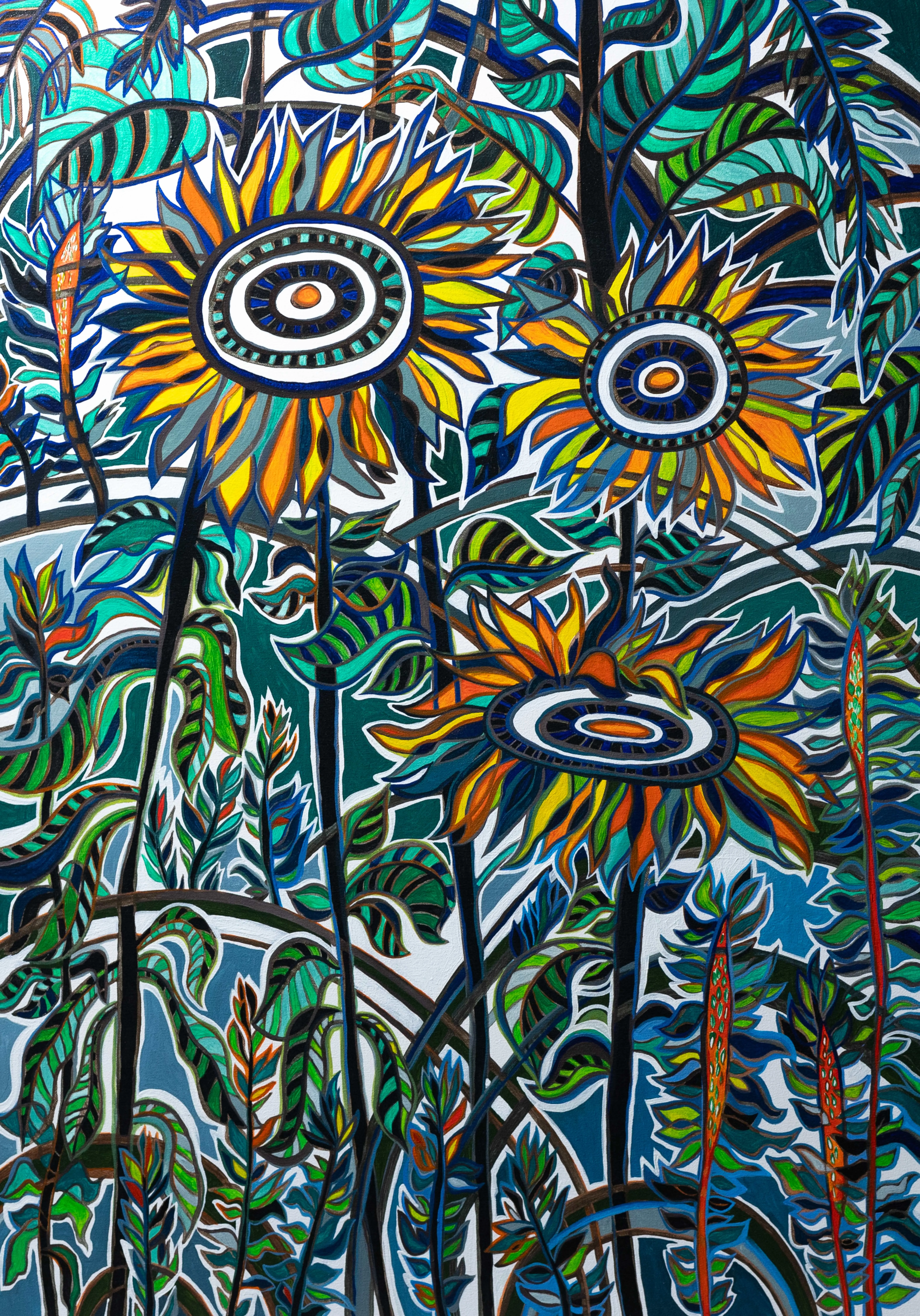 Image of Sunflowers by Olesya Sikora, size: 70х100 см, made of canvas, acrylic, Painting medium, from Drohobych, part of the Квіти і пташки series, priced at ₴25000
