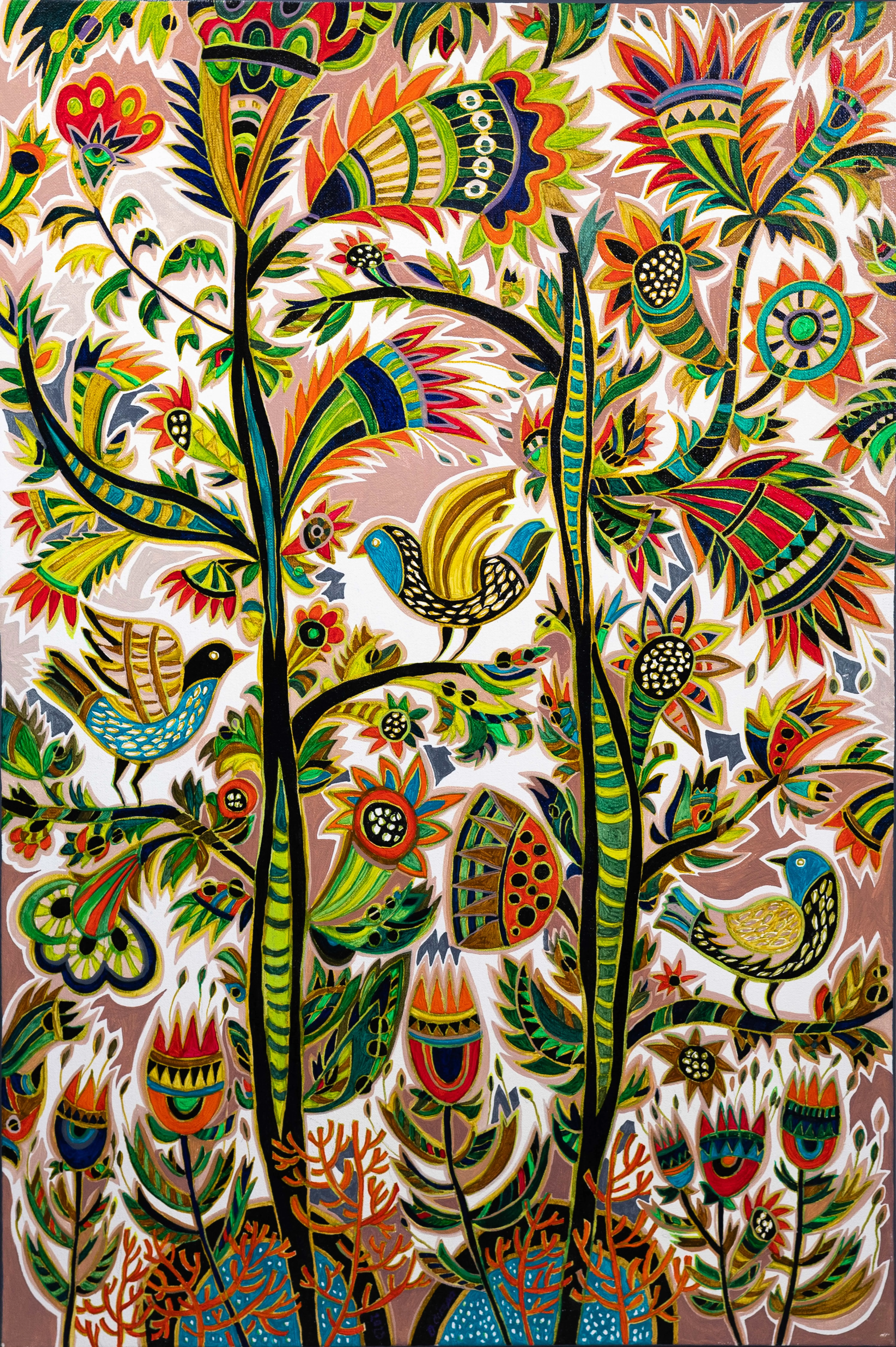 Image of Paradise Birds by Olesya Sikora, size: 70х100 см, made of canvas, acrylic, Painting medium, from Drohobych, priced at ₴27000