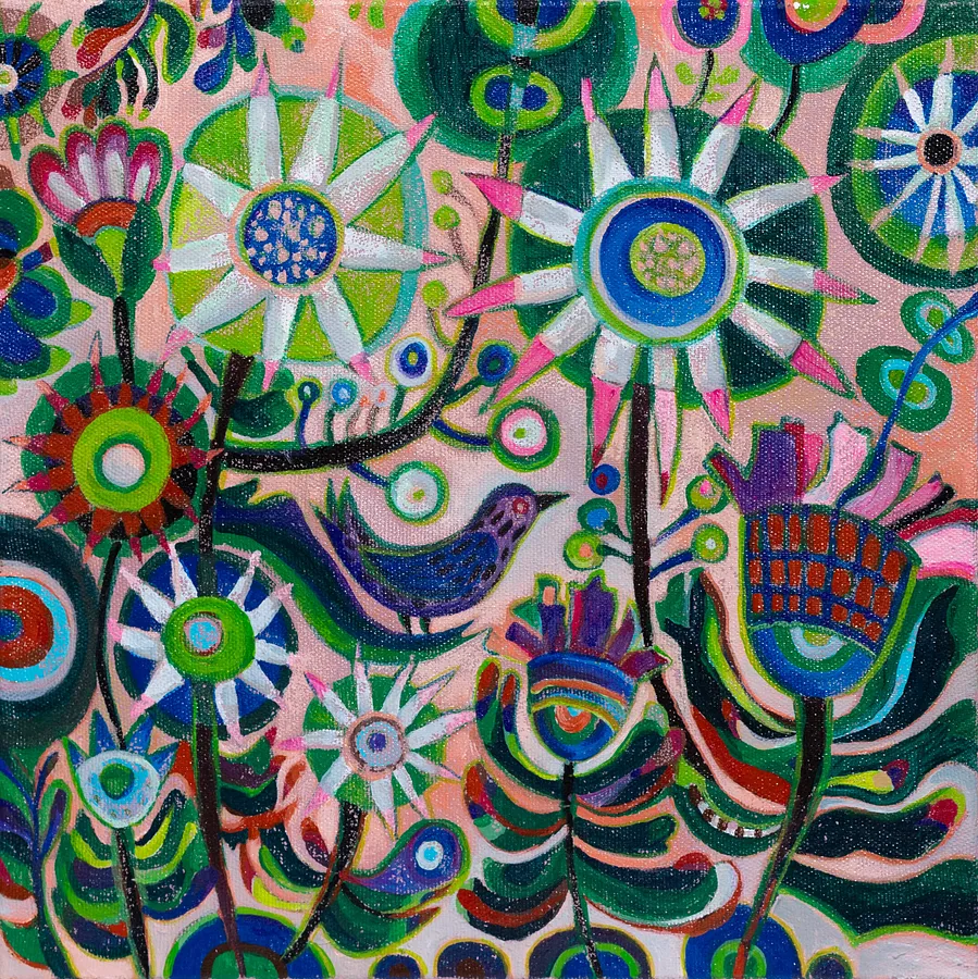 Image of Taste of Summer by Olesya Sikora, size: 40х40 см, made of canvas, acrylic, Painting medium, from Drohobych, part of the Квіти і пташки series, priced at ₴9000