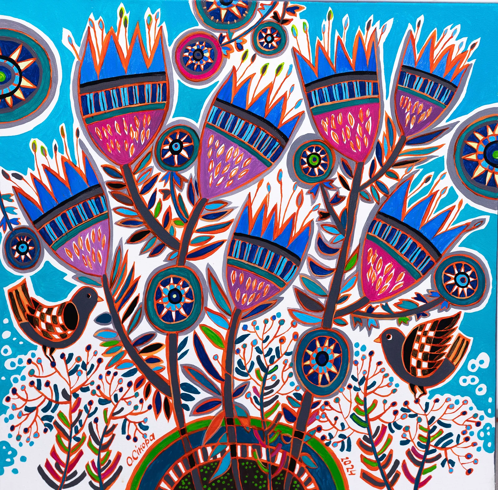 Image of Winter Flowers by Olesya Sikora, size: 50х50 см, made of canvas, acrylic, Painting medium, from Drohobych, priced at ₴12000