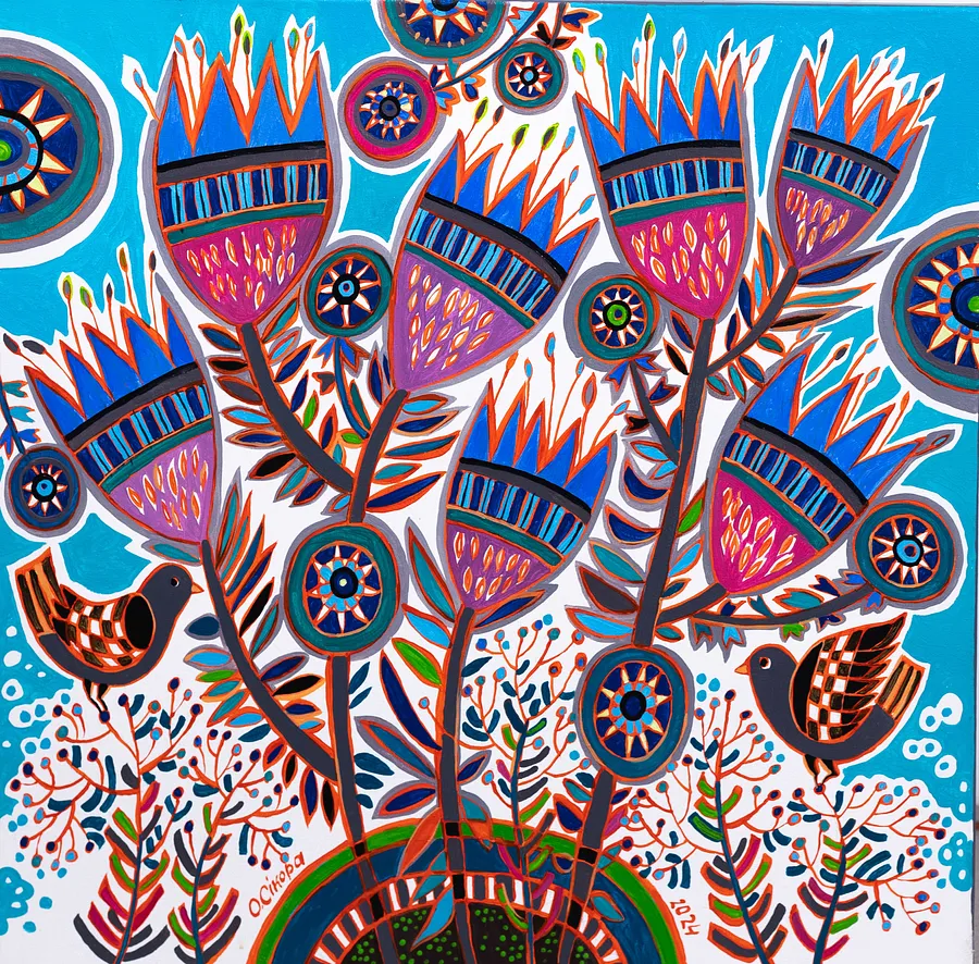 Зображення "Зимові квіти" від Олеся Сікора, розмір: 50х50 см, матеріали: полотно, акрил, медіум: Живопис, місто: Дрогобич, ціна: ₴12000