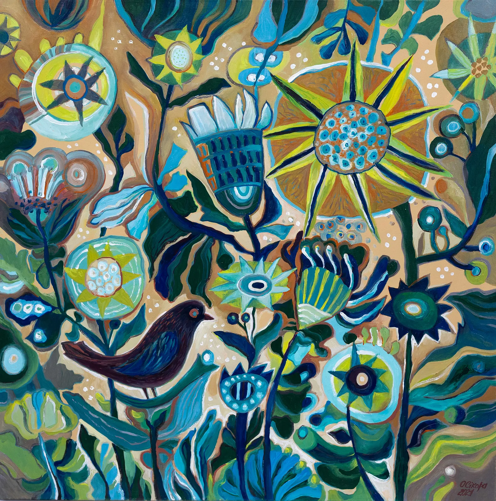 Image of Summer. Birds. by Olesia Sikora, size: 60х60 см, made of oil on canvas, Painting medium, from Drohobych, priced at ₴15000