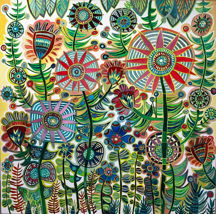 Image of Flowers by Olesya Sikora, size: 100х100 см, made of canvas, oil, Painting medium, from Drohobych, priced at ₴27000